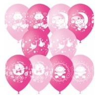 Воздушные шары Малыш розовое ассорти с 4ст рис 12" пастель+декоратор М - Многошароff: товары для праздника и воздушные шары оптом