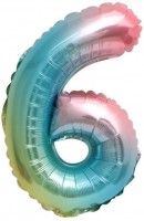 Фольгированный шар 16" Цифра 6 Радужный - Многошароff: товары для праздника и воздушные шары оптом