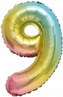 Фольгированный шар 16" Цифра 9 Радужный - Многошароff: товары для праздника и воздушные шары оптом
