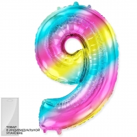Фольгированный шар 32" Цифра 9 Радуга FM - Многошароff: товары для праздника и воздушные шары оптом