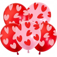 Воздушные шары Сердца кр/роз 5ст рис 12" паст  - Многошароff: товары для праздника и воздушные шары оптом