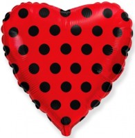 Фигура 18" Сердце Черные точки, красный FM - Многошароff: товары для праздника и воздушные шары оптом