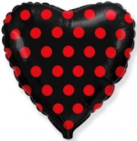 Фигура 18" Сердце Красные точки, черный FM - Многошароff: товары для праздника и воздушные шары оптом