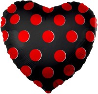 Фигура 18" Сердце Красные точки, Черный - Многошароff: товары для праздника и воздушные шары оптом