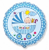 Фигура 18" Круг КОЛЯСКА для мальчика 401578 - Многошароff: товары для праздника и воздушные шары оптом