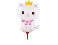 Мини фигура Котик белый корона на палочке - Многошароff: товары для праздника и воздушные шары оптом