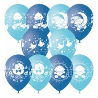 Воздушные шары Малыш голубое ассорти с 4ст рис 12" пастель+декоратор М - Многошароff: товары для праздника и воздушные шары оптом