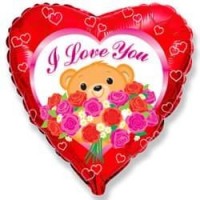 Фигура 18" Сердце Медведь с розами, красный FM - Многошароff: товары для праздника и воздушные шары оптом