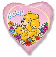 Фигура 18" Сердце Baby Мишки на розовом 201652 - Многошароff: товары для праздника и воздушные шары оптом