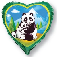 Фигура 18" Сердце Панды на зеленом - Многошароff: товары для праздника и воздушные шары оптом