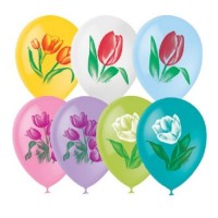 Воздушные шары Тюльпаны с 2цв рис 12" пастель+декоратор М - Многошароff: товары для праздника и воздушные шары оптом