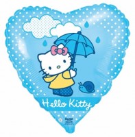 Фигура 18" Сердце HELLO KITTY с зонтиком на голубом 201694 - Многошароff: товары для праздника и воздушные шары оптом