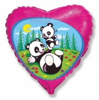 Фигура 18" Сердце Панды на малиновом 201642 - Многошароff: товары для праздника и воздушные шары оптом