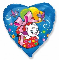 Фигура 18" Сердце Сюрприз с котёнком 201677 - Многошароff: товары для праздника и воздушные шары оптом