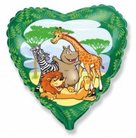 Фигура 18" Сердце Животные в джунглях 201680 - Многошароff: товары для праздника и воздушные шары оптом
