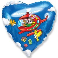 Фигура 18" Сердце Заяц в вертолете FM - Многошароff: товары для праздника и воздушные шары оптом