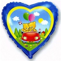 Фигура 18" Сердце Сердце, Влюбленные мишки в машине, Синий - Многошароff: товары для праздника и воздушные шары оптом