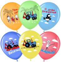 Воздушный шар С ДР, Синий трактор цв.рис 12"пастель ВВ - Многошароff: товары для праздника и воздушные шары оптом