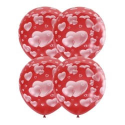 Воздушные шары Сердца красный-058 с 5ст рис 12" декоратор М - Многошароff: товары для праздника и воздушные шары оптом