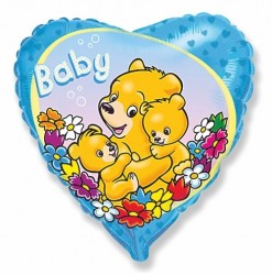 Фигура 18" Сердце Baby Мишки на голубом 201651 - Многошароff: товары для праздника и воздушные шары оптом